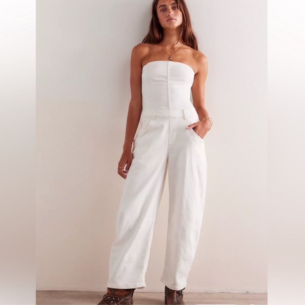 We The Free Je Suis Pret Barrel Jumpsuit In White Size Medium